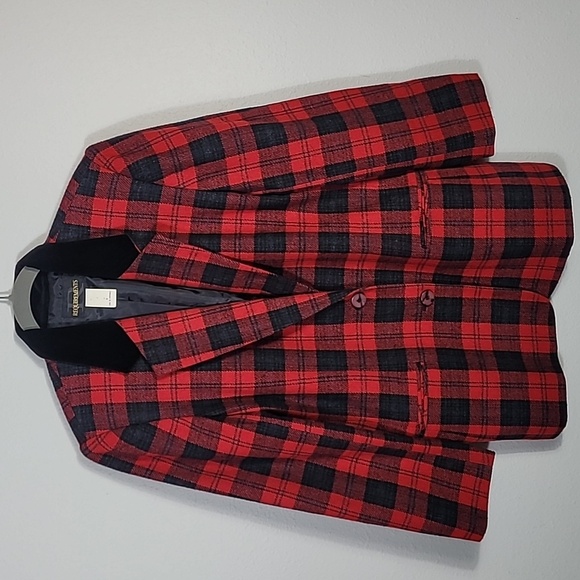 Vintage Tartan Plaid Blazer Jacket Coat 8 Red Black Academia Preppy Holiday - Picture 1 of 16